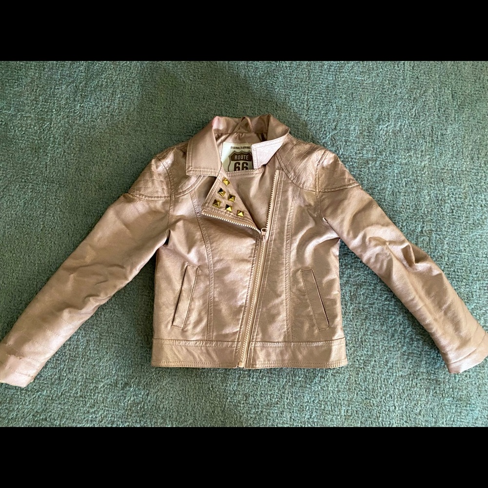 Blush pleather kids moto jacket